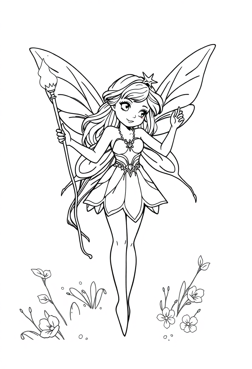 Fairy with Magic Wand coloring page, free printable