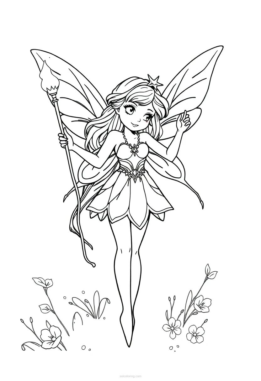 Fairy with Magic Wand coloring page for kids