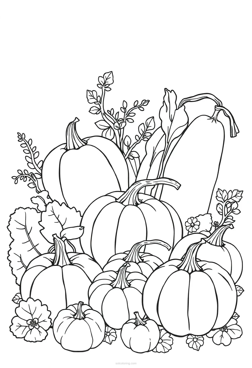 Fall Harvest Vegetables coloring page for kids