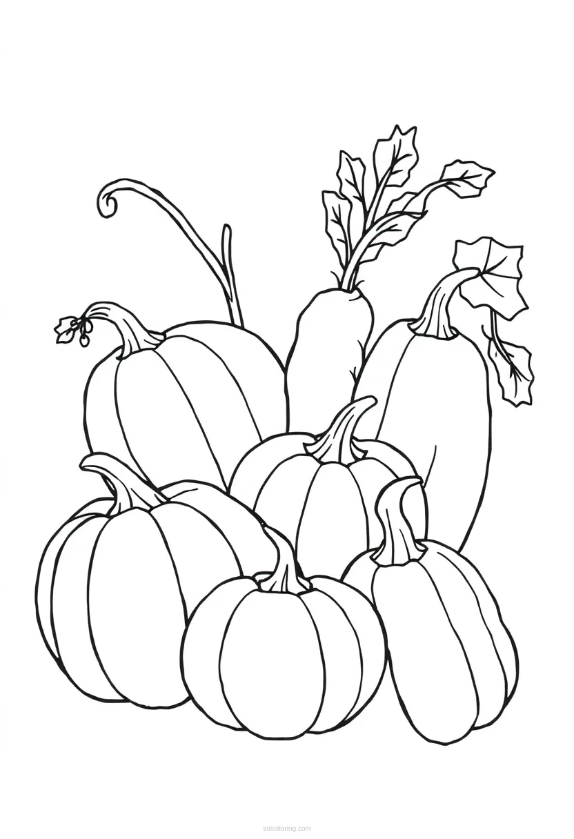 Fall Harvest Vegetables coloring page for kids