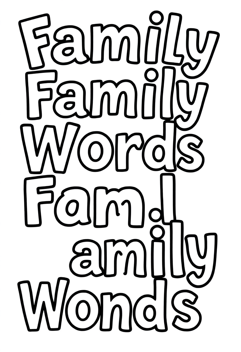 Family Words coloring page for kids
