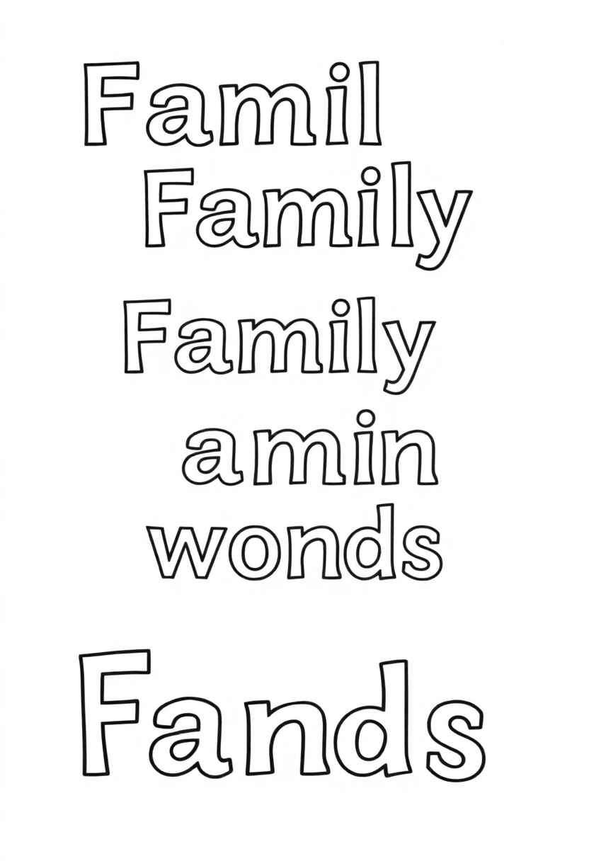 Family Words coloring page for kids