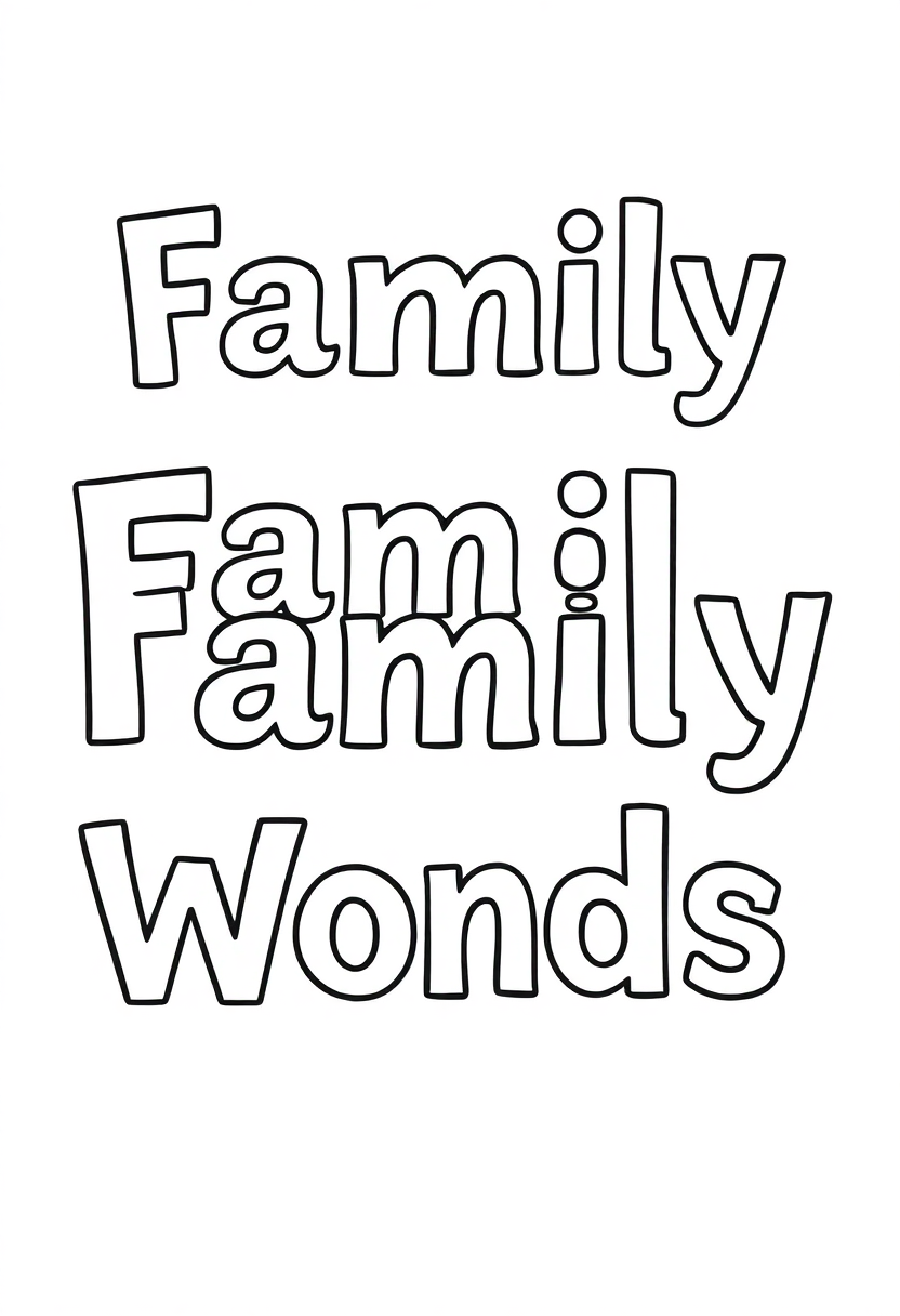 Family Words coloring page for kids