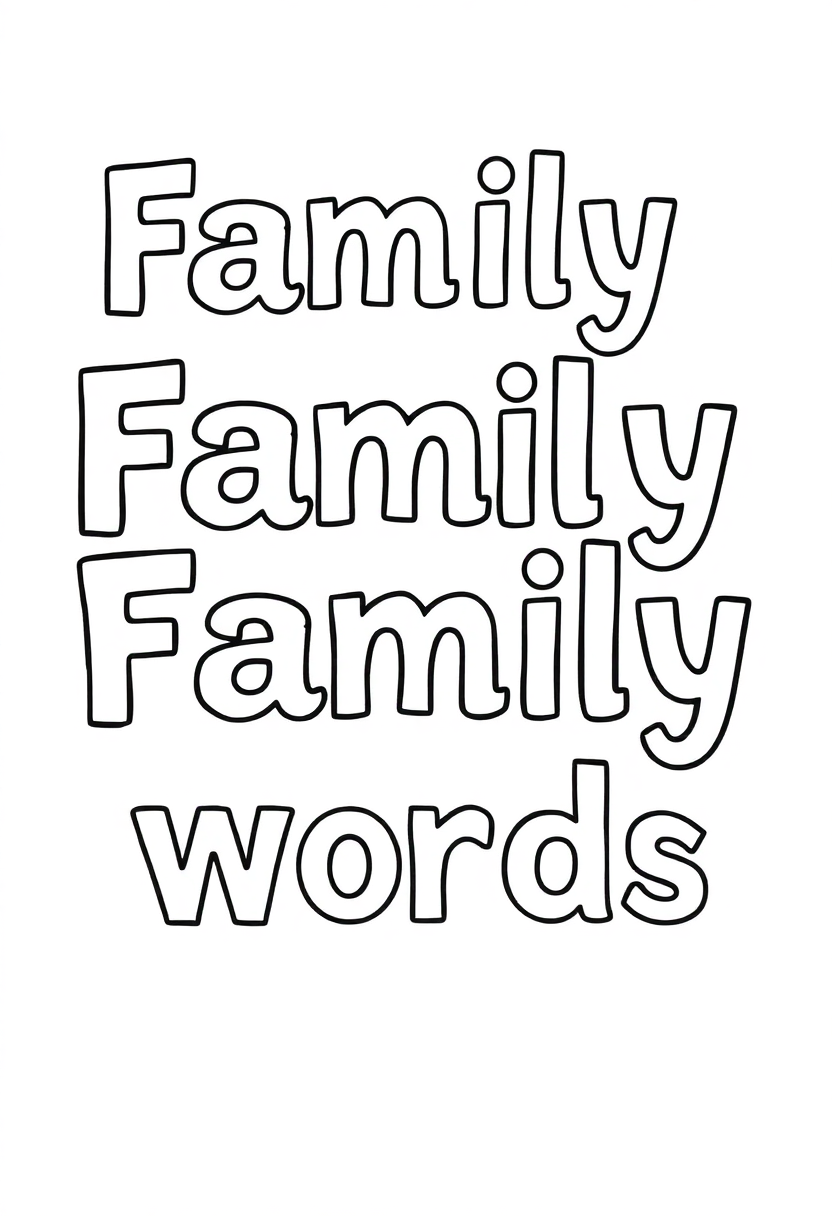 Family Words coloring page for kids