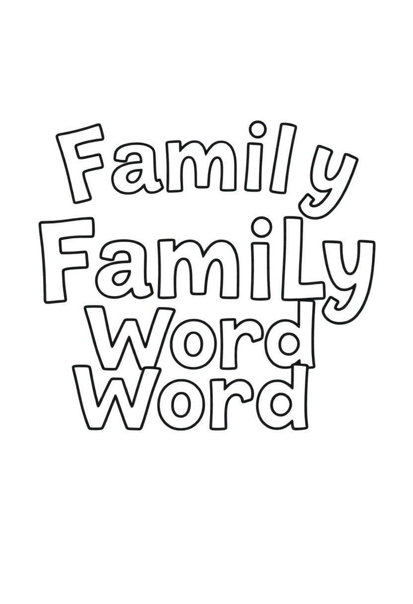 Family Words coloring page for kids