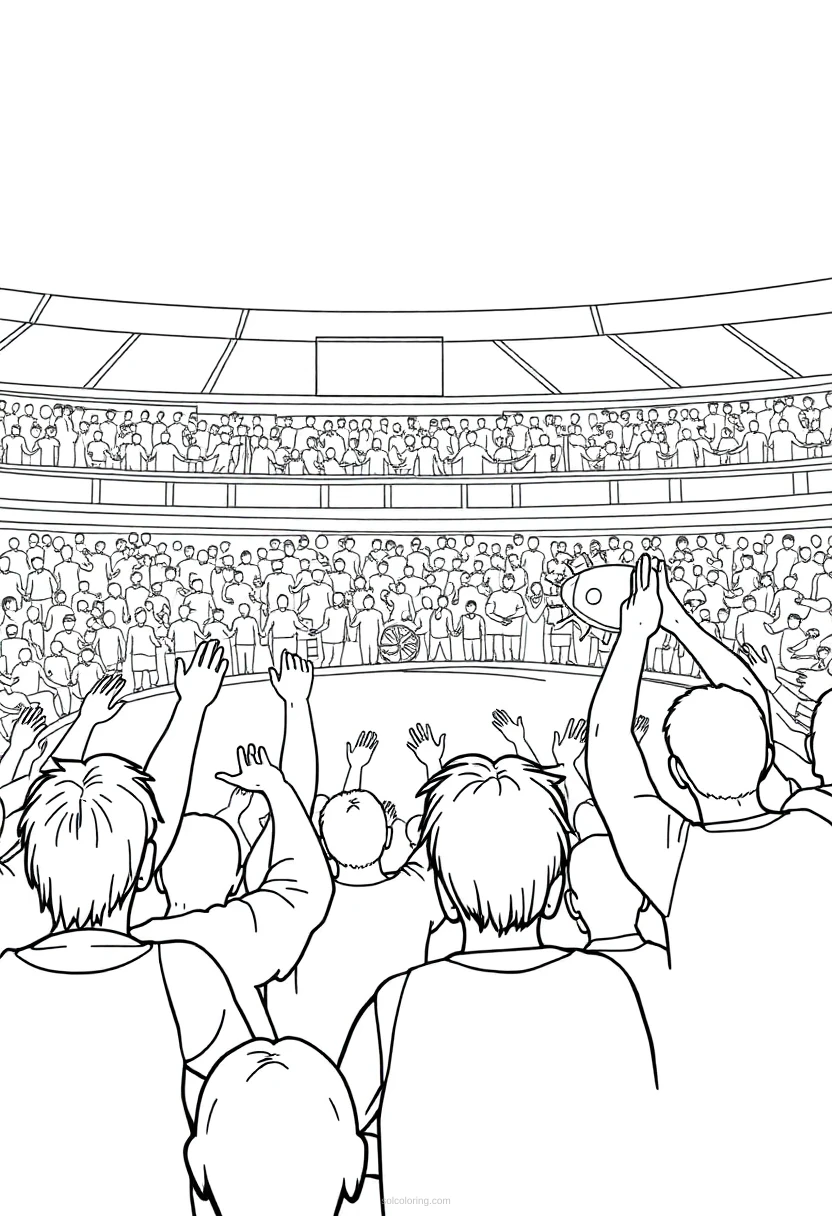 Fans Cheering in Stadium coloring page for kids