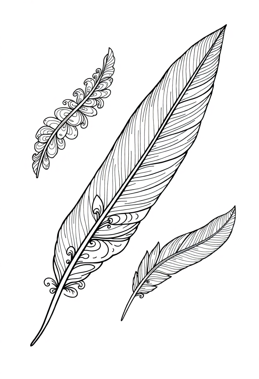 Feather Zentangle Motifs coloring page, free printable