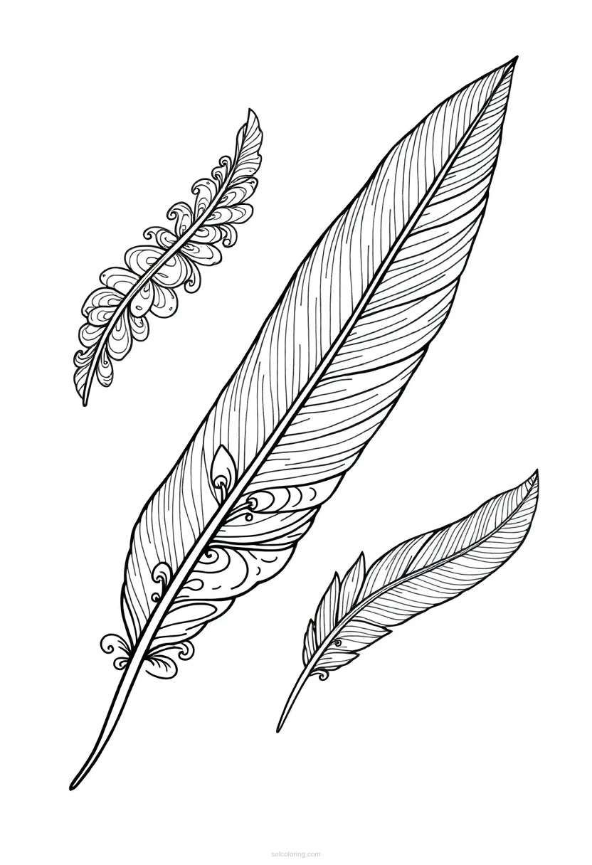 Feather Zentangle Motifs coloring page for kids