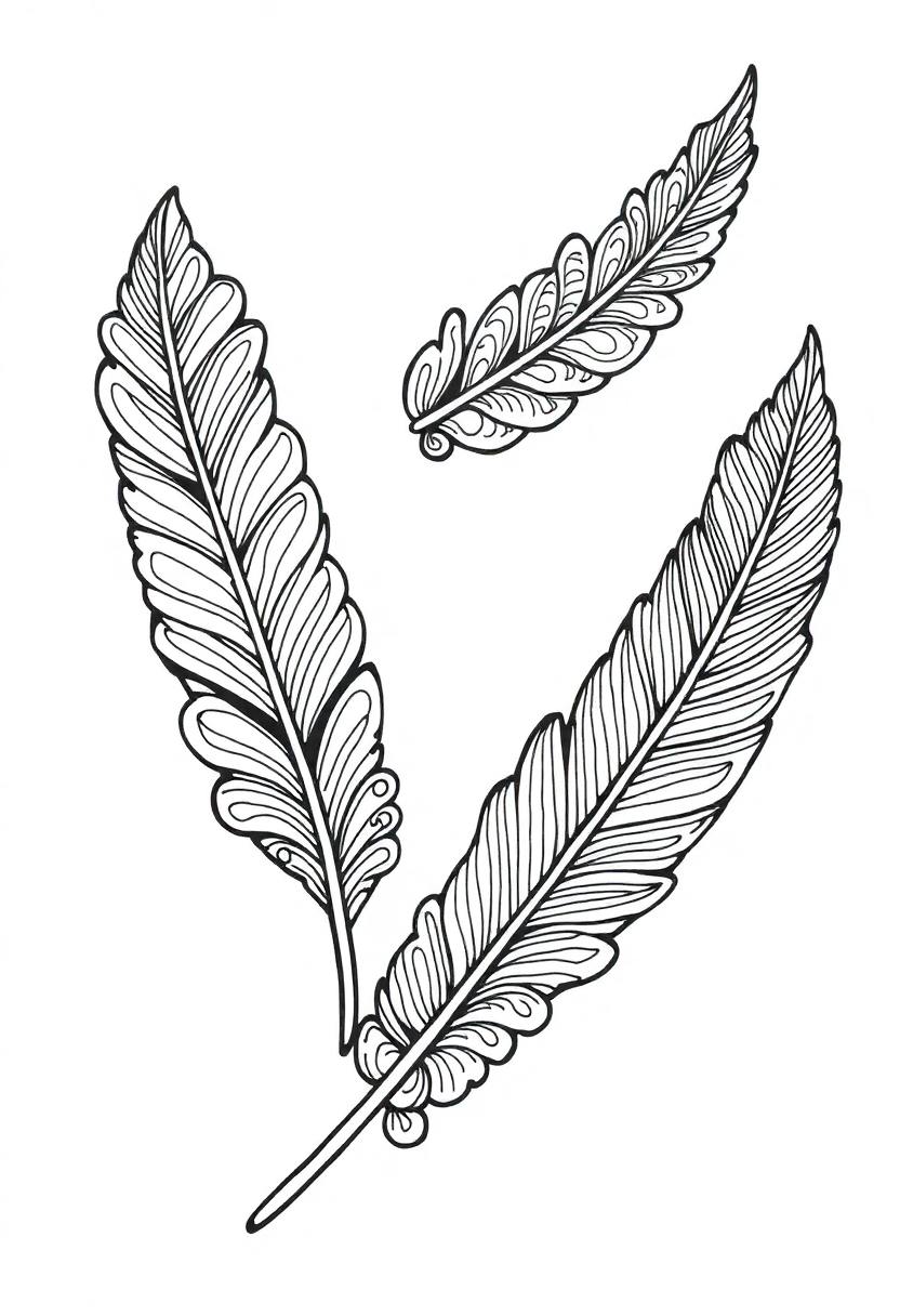Feather Zentangle Motifs coloring page, free printable