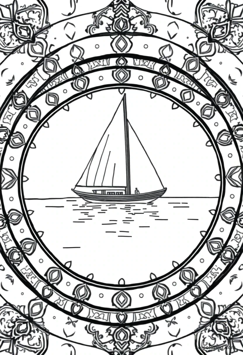 Mandala Felucca Sailing Boat on the Nile mandala coloring page for kids