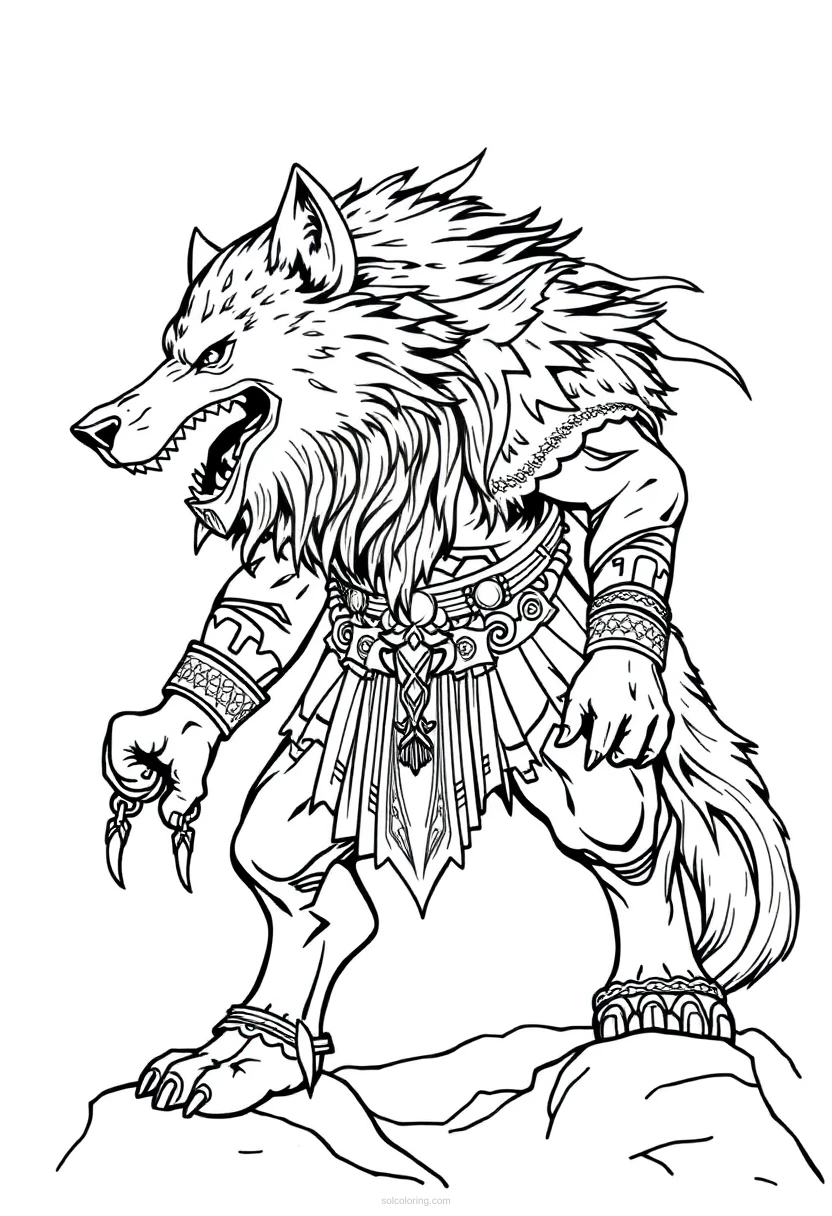 Fenrir the Wolf coloring page for kids