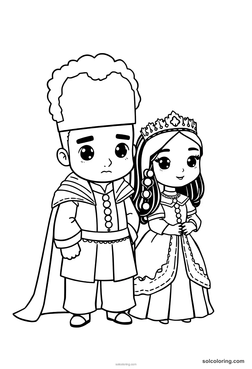 Chibi Ferdinand and Isabella of Spain chibi coloring page for kids