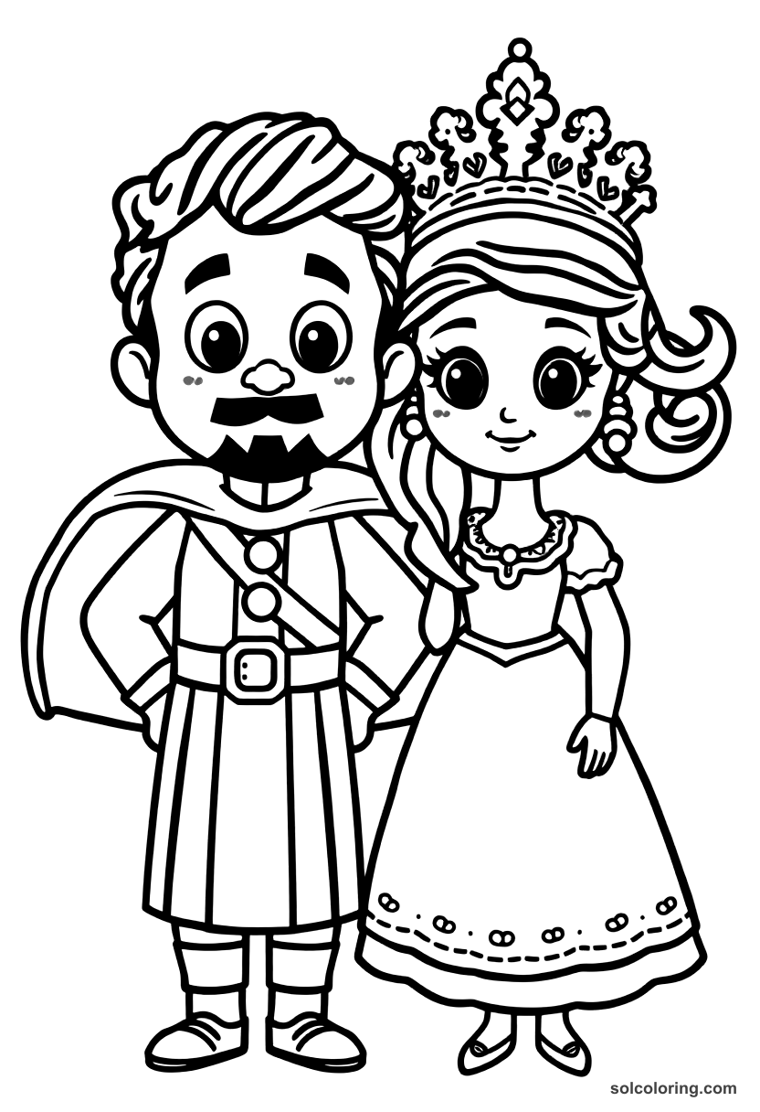 Cute Cartoon Ferdinand and Isabella of Spain coloring page, free printable cute cartoon style