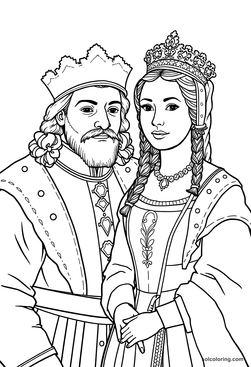 Ferdinand and Isabella of Spain coloring page, free printable realistic style
