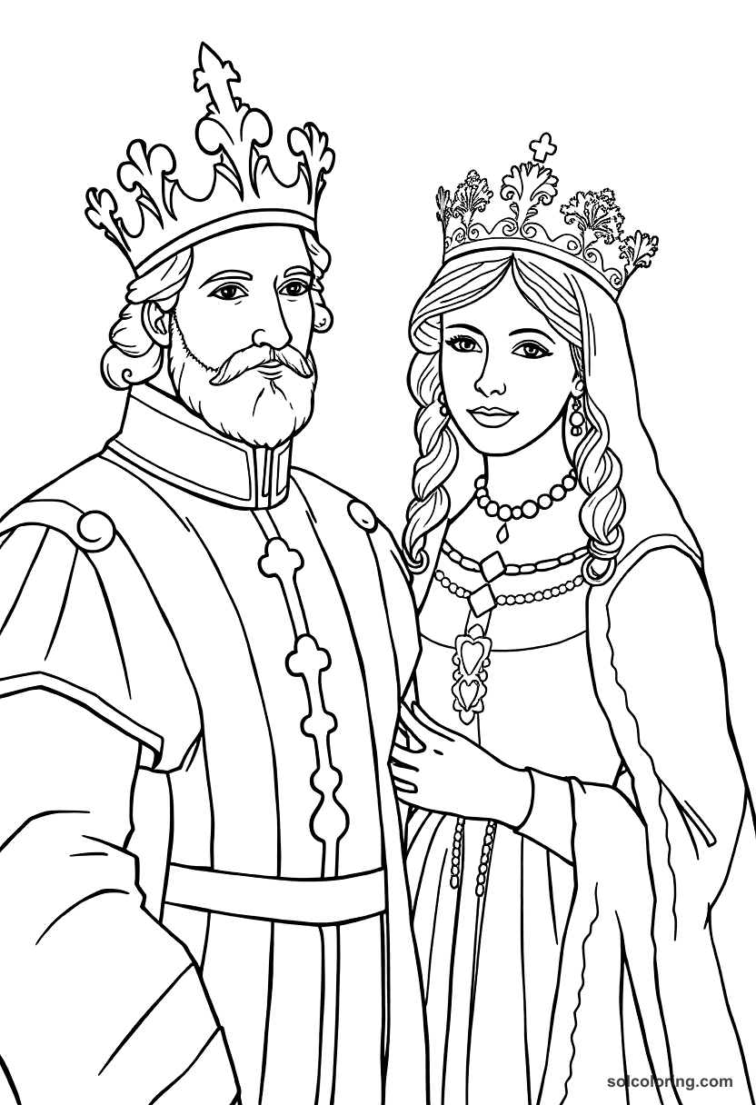 Simple Ferdinand and Isabella of Spain coloring page, free printable simple style