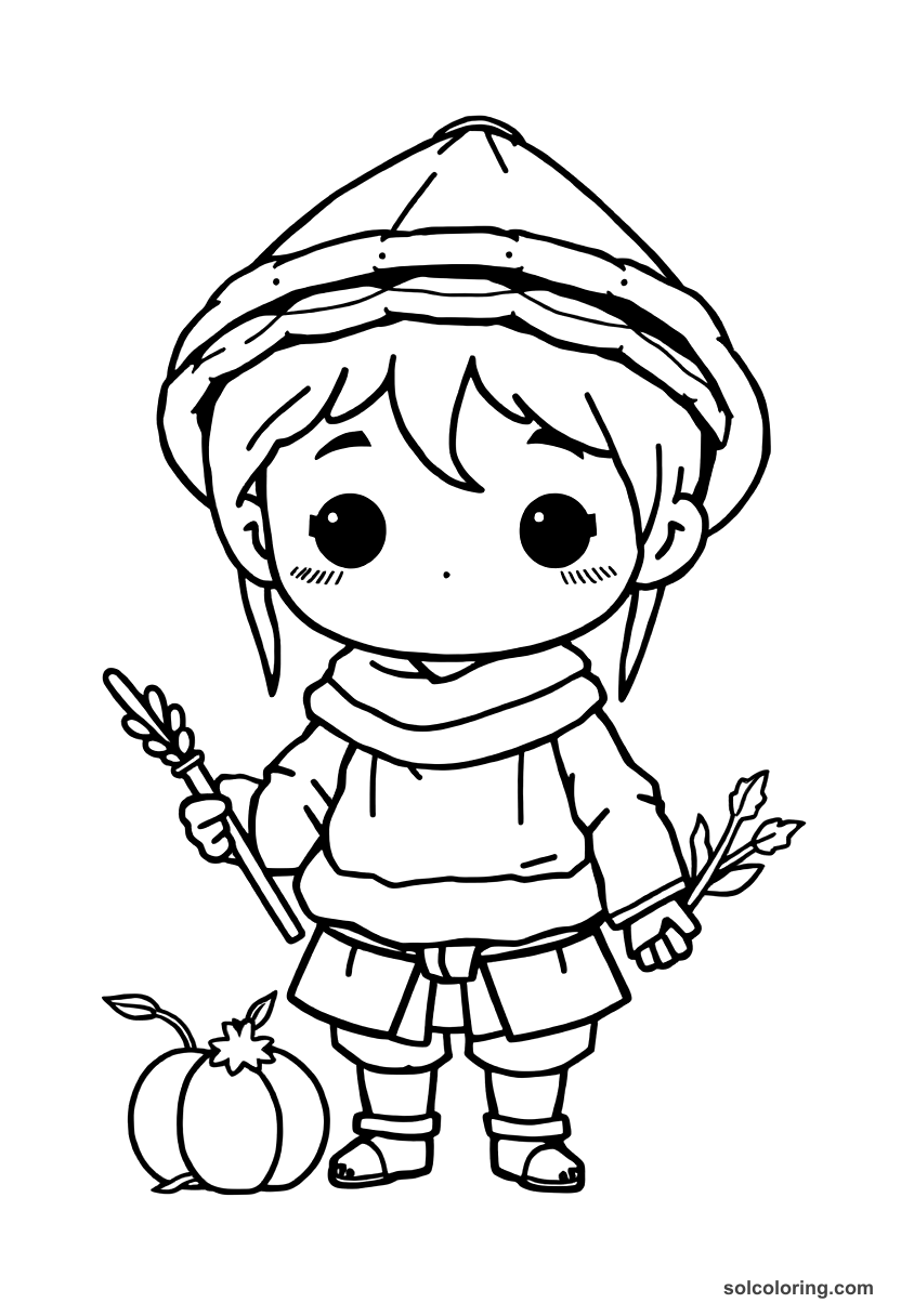 Chibi Feudal European Peasant Harvest Festival coloring page, free printable chibi style