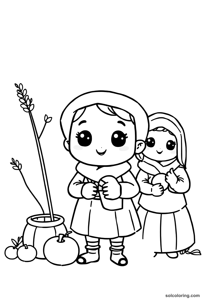 Cute Cartoon Feudal European Peasant Harvest Festival coloring page, free printable cute cartoon style