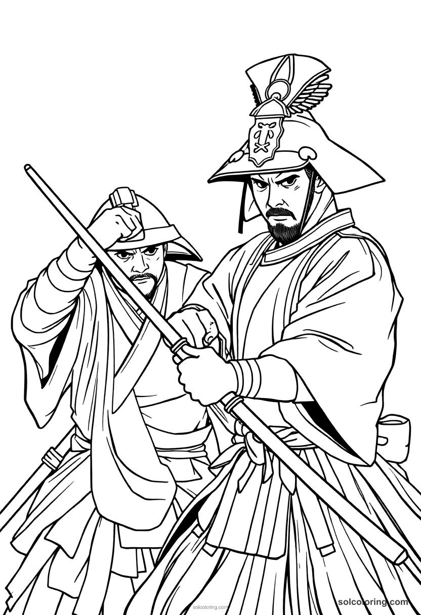 Feudal Japanese Samurai Duel coloring pages