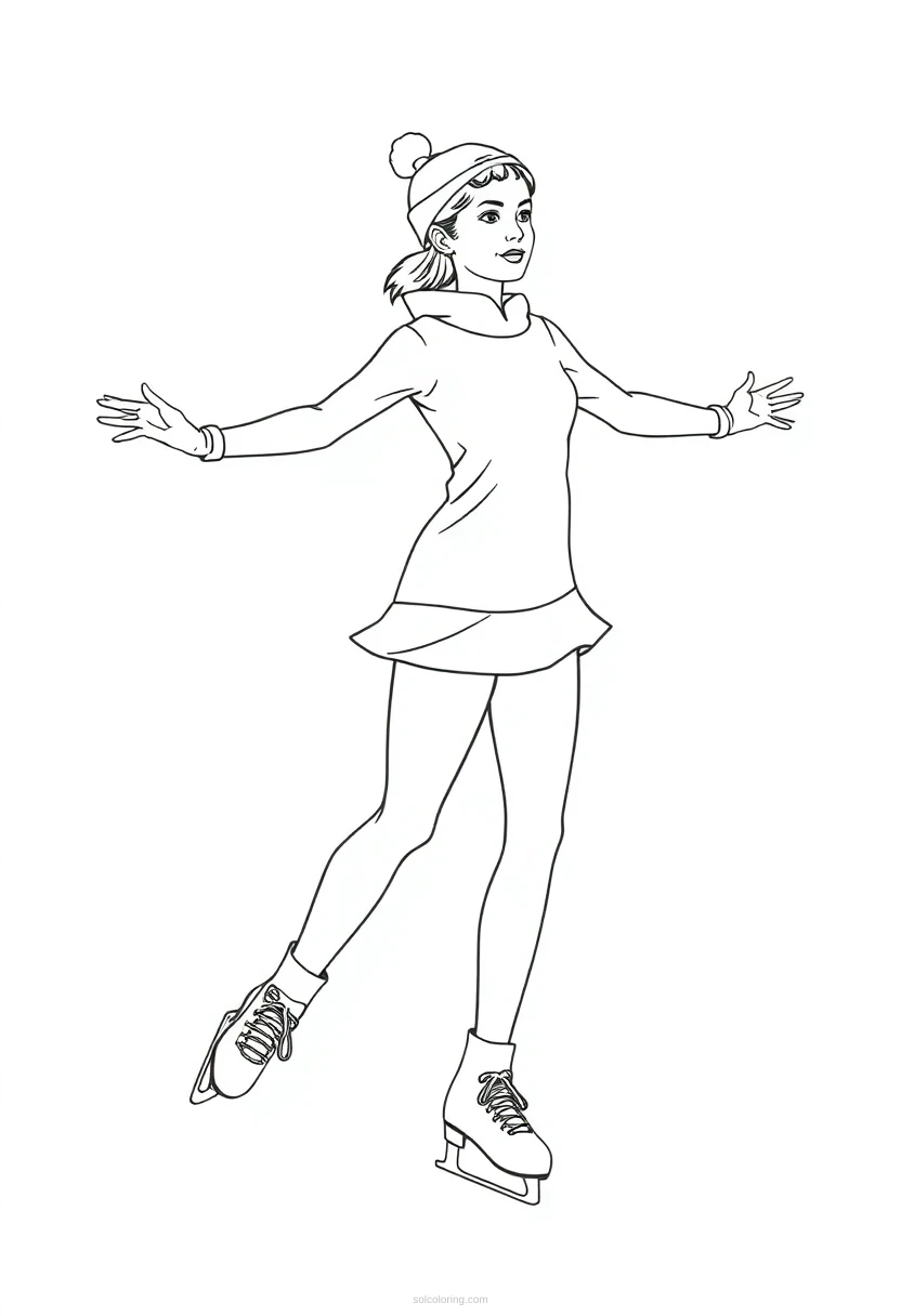 Figure Skater Cute Cartoon coloring page for kids