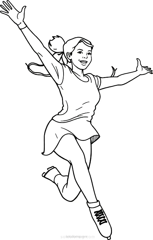 Figure Skater Performing Jump coloring page for kids