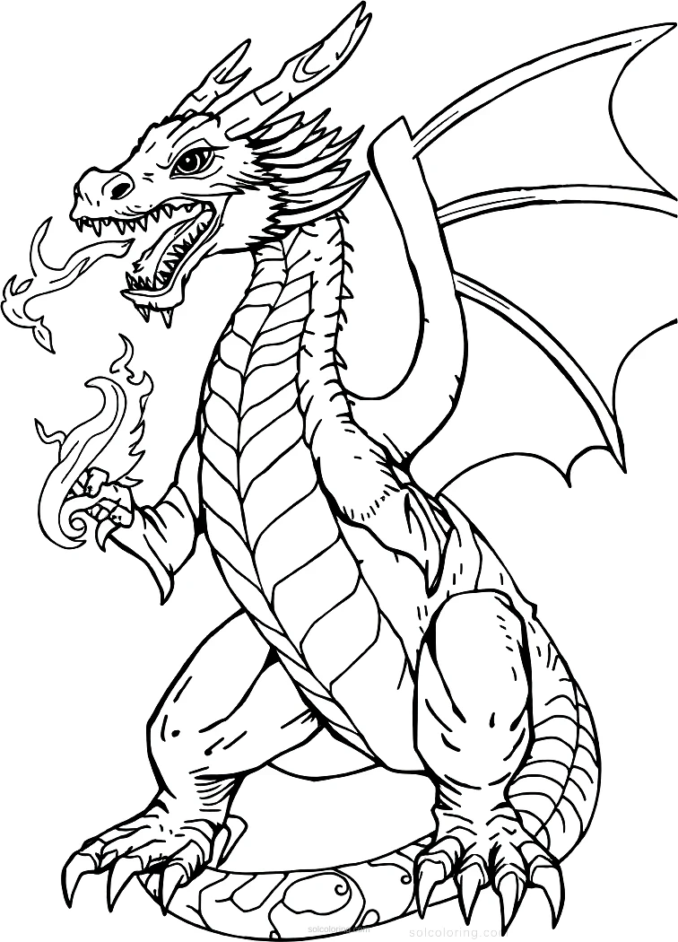 Fire Breathing Dragon coloring page for kids