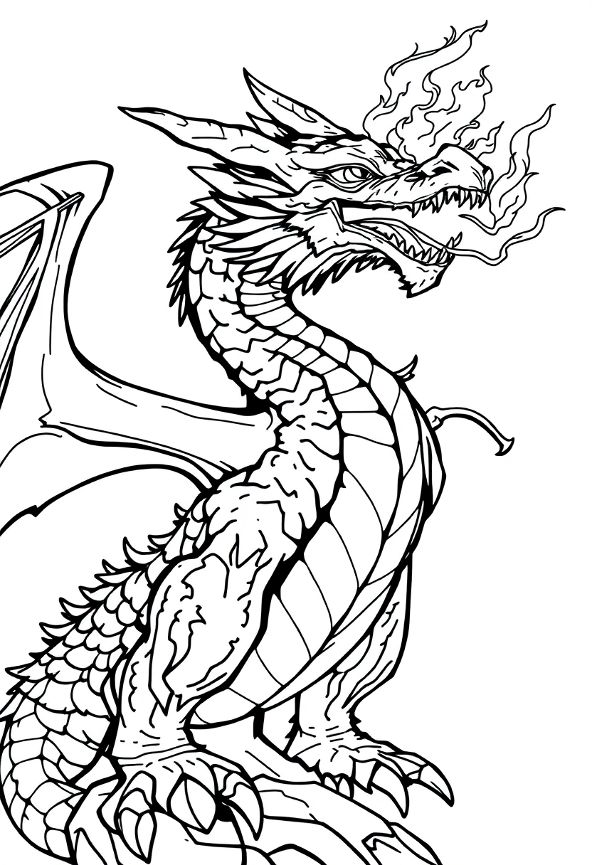 Fire Breathing Dragon coloring page, free printable
