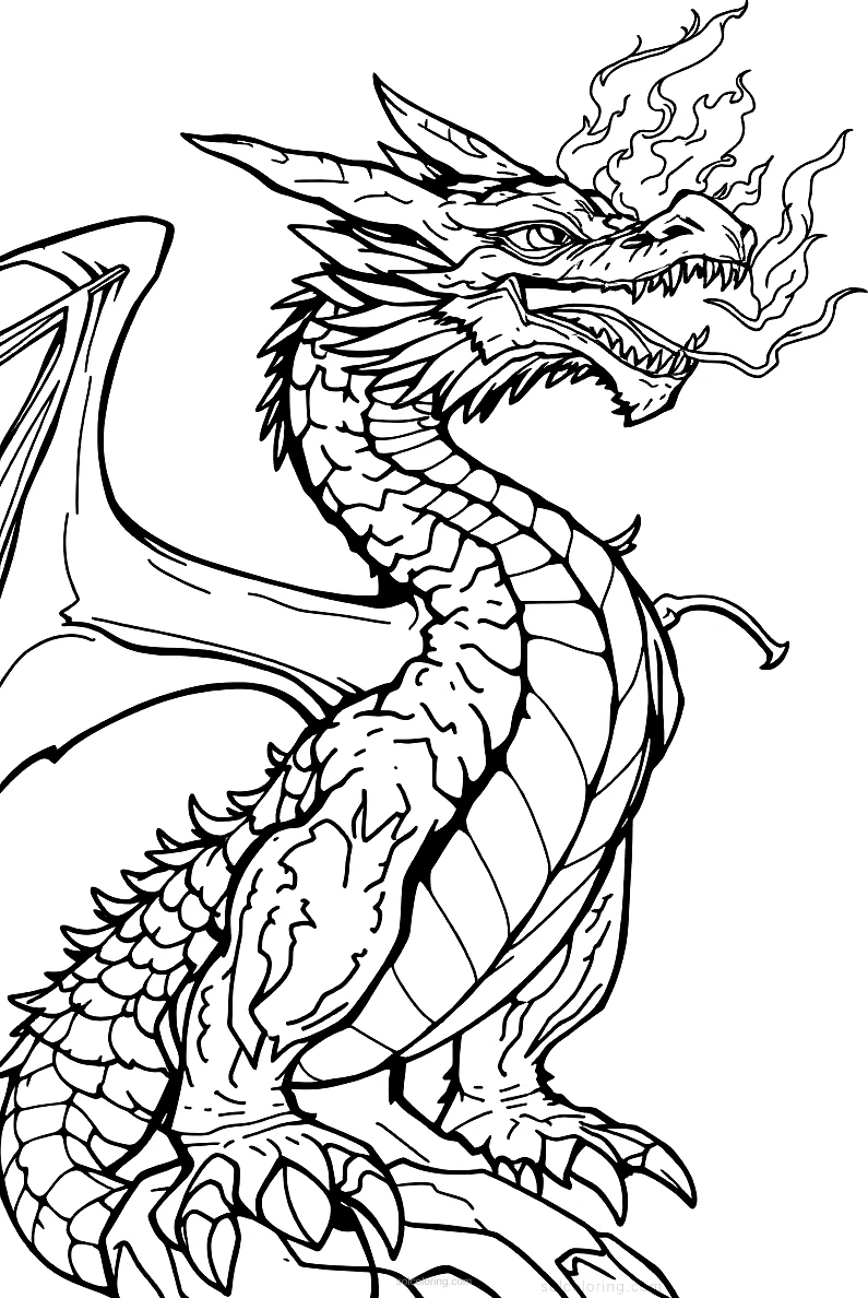 Fire Breathing Dragon coloring page for kids