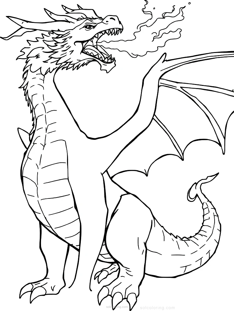 Fire Breathing Dragon coloring page for kids