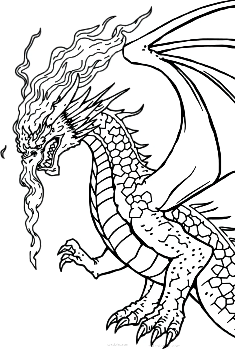 Fire Breathing Dragon coloring page for kids