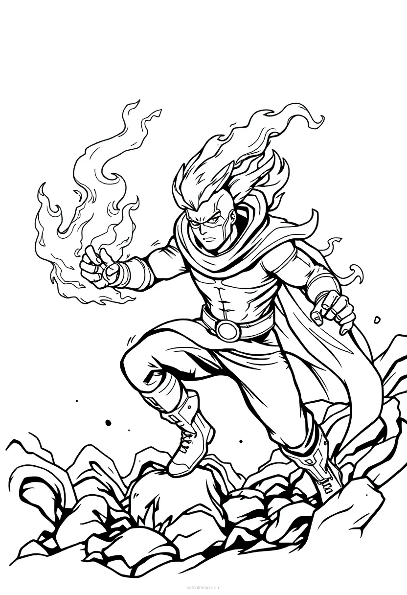Fire-Powered Hero coloring page for kids