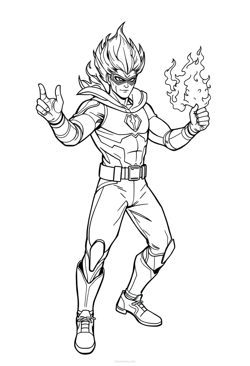 Fire-Powered Hero coloring page for kids