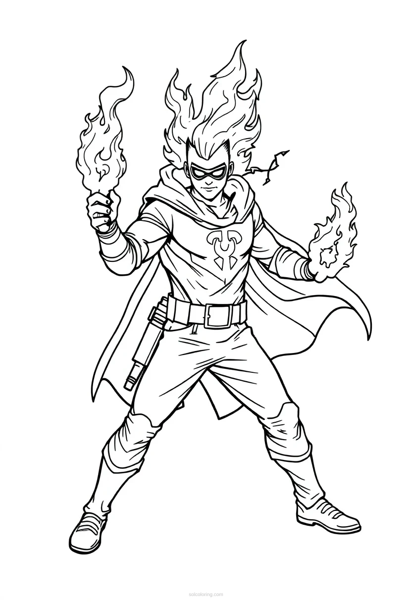 Fire-Powered Hero coloring page for kids
