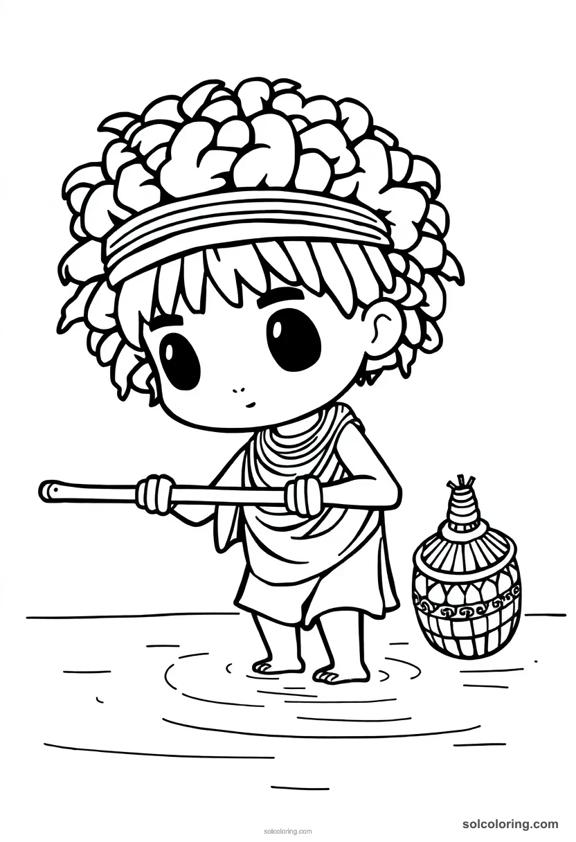 Chibi Fishermen Casting Nets in the Nile chibi coloring page for kids