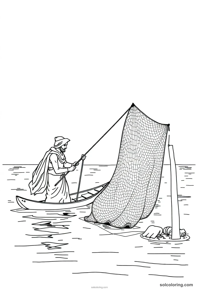 Fishermen Casting Nets in the Nile detailed coloring page for kids