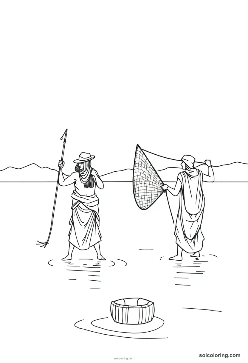 Fishermen Casting Nets In The Nile coloring pages