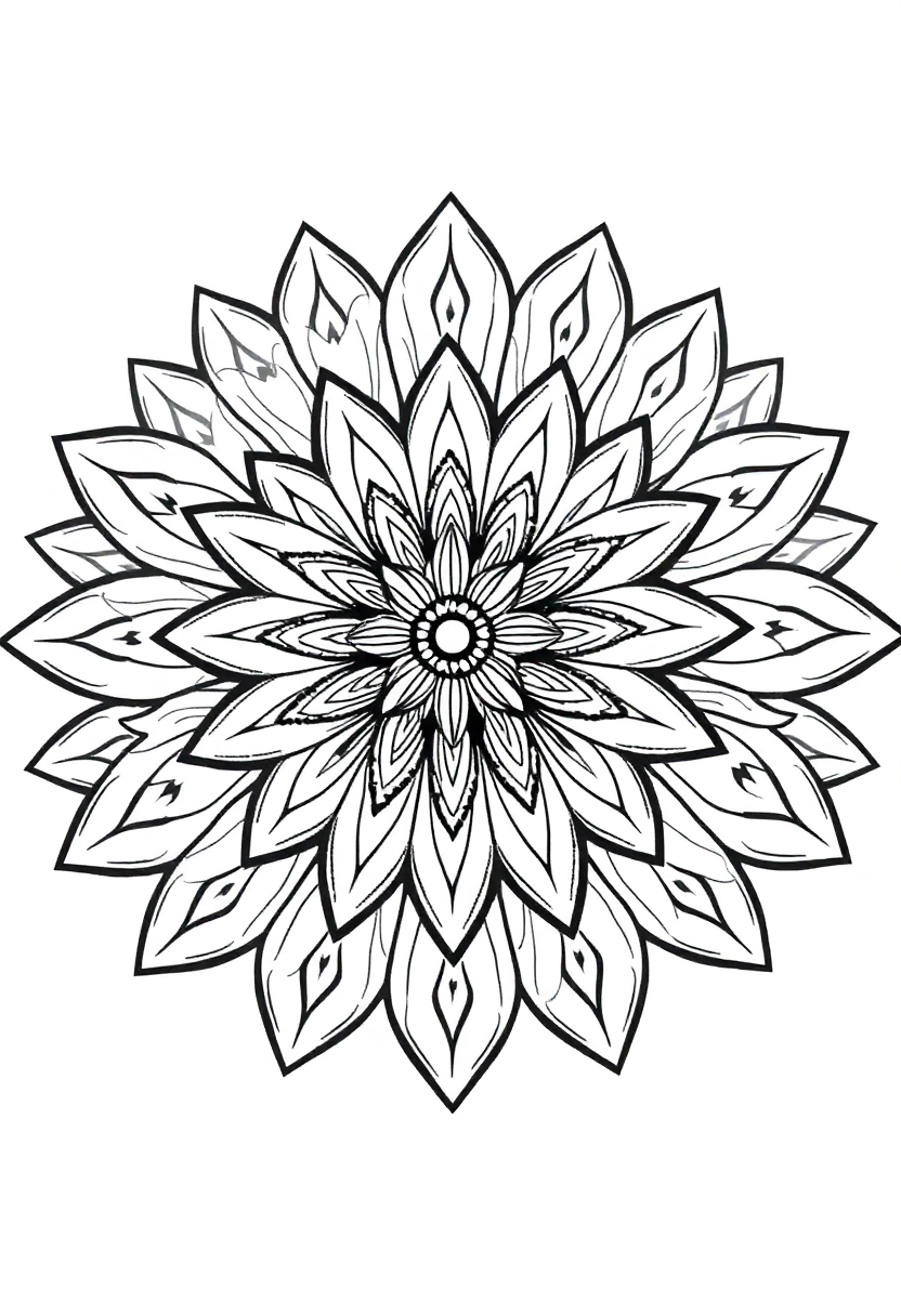 Flower Mandala with Petals and Leaves coloring page for kids