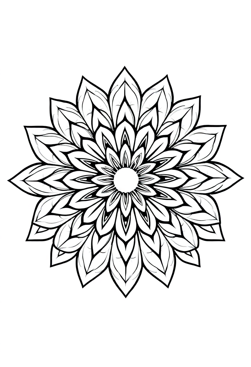 Flower Mandala with Petals and Leaves coloring page for kids