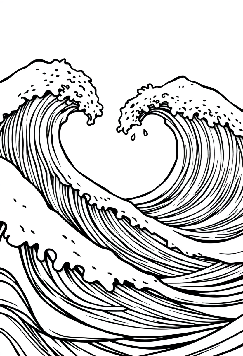 Flowing Ocean Waves coloring page, free printable