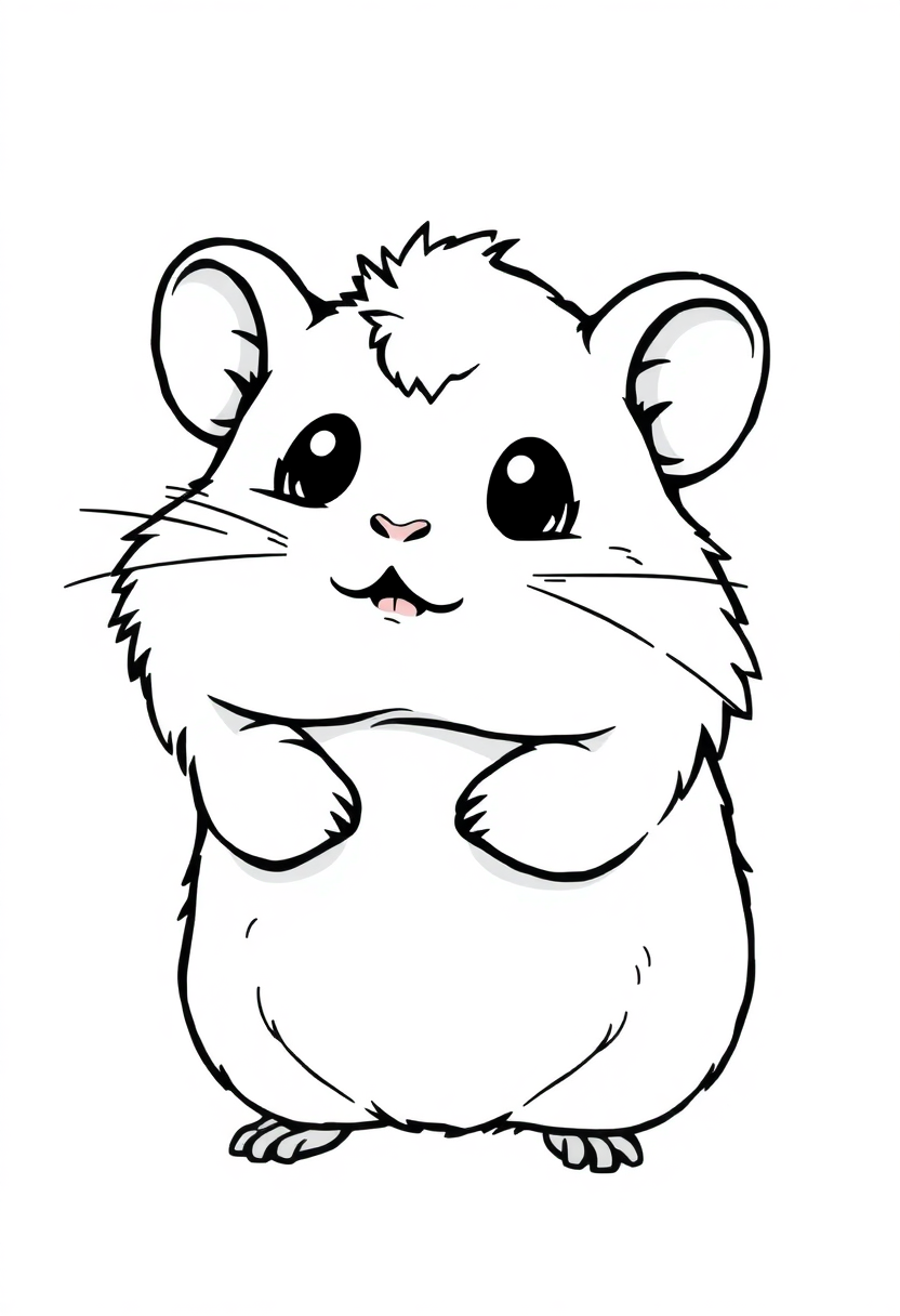 Fluffy Hamster coloring page, free printable standard style for kids and adults