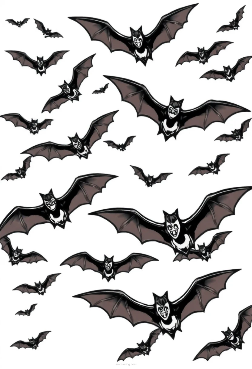 Flying Bats Swarm coloring page for kids