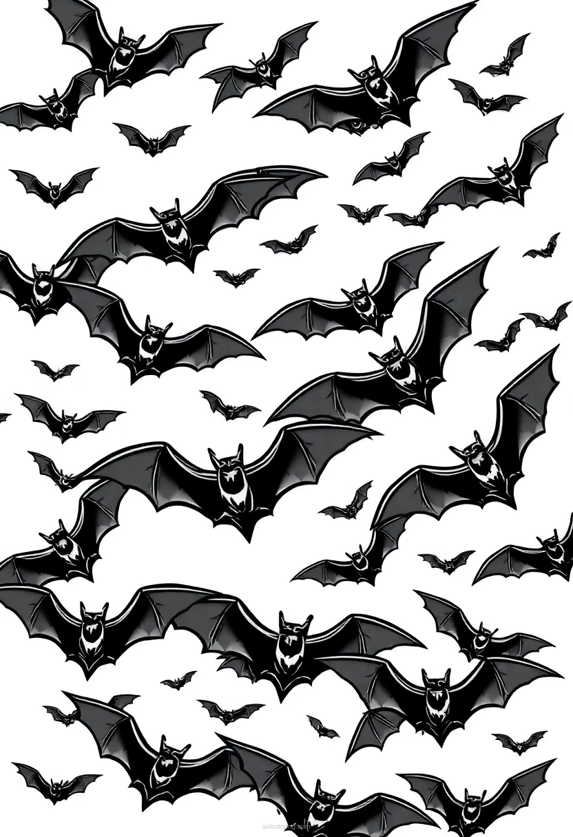 Flying Bats Swarm coloring page for kids