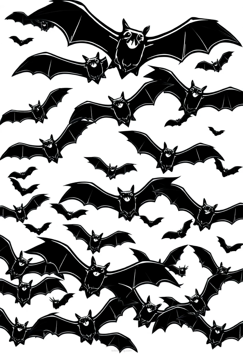 Flying Bats Swarm coloring page for kids