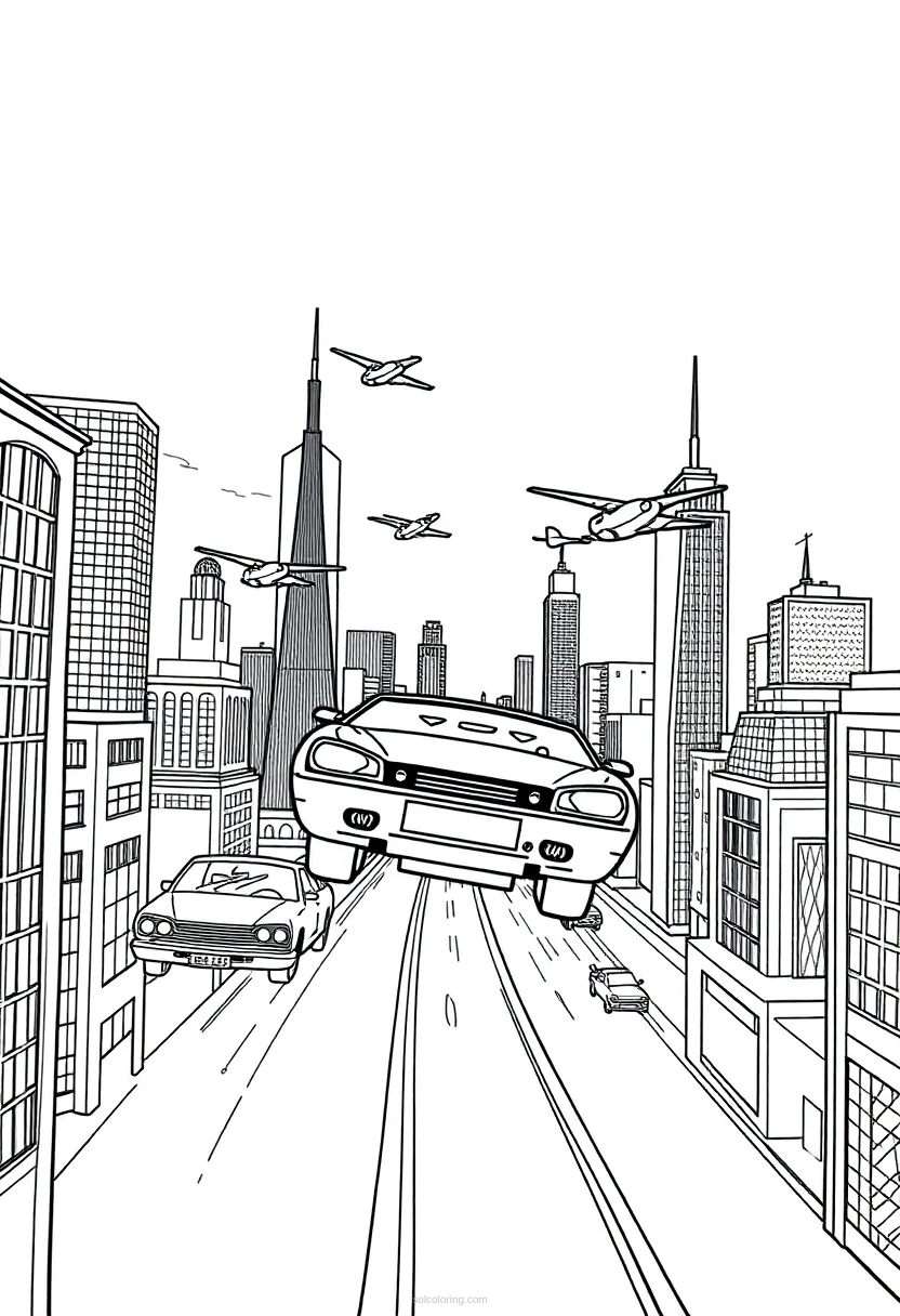 Flying Cars In Sky City coloring pages