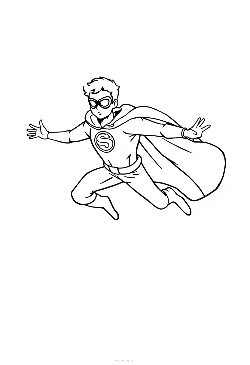 Flying Hero with Cape coloring page for kids
