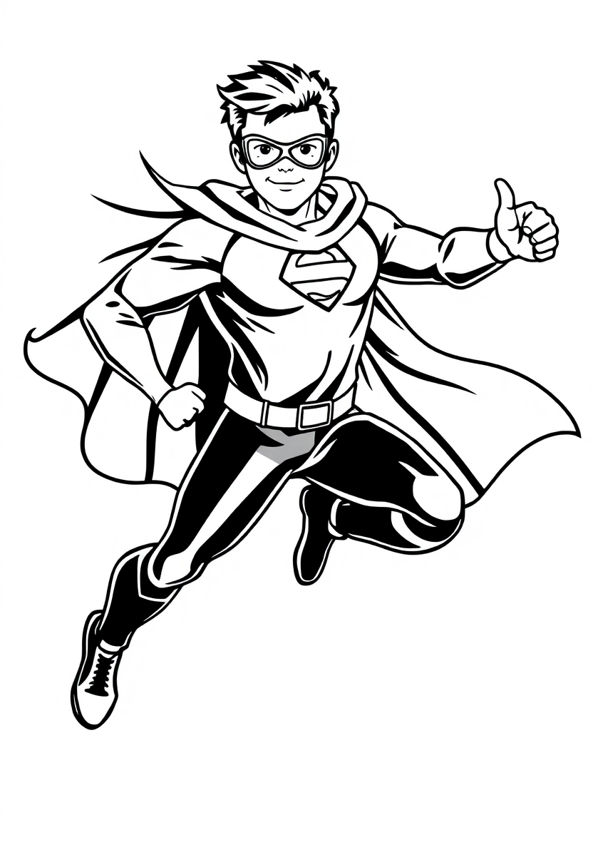 Flying Hero with Cape coloring page, free printable