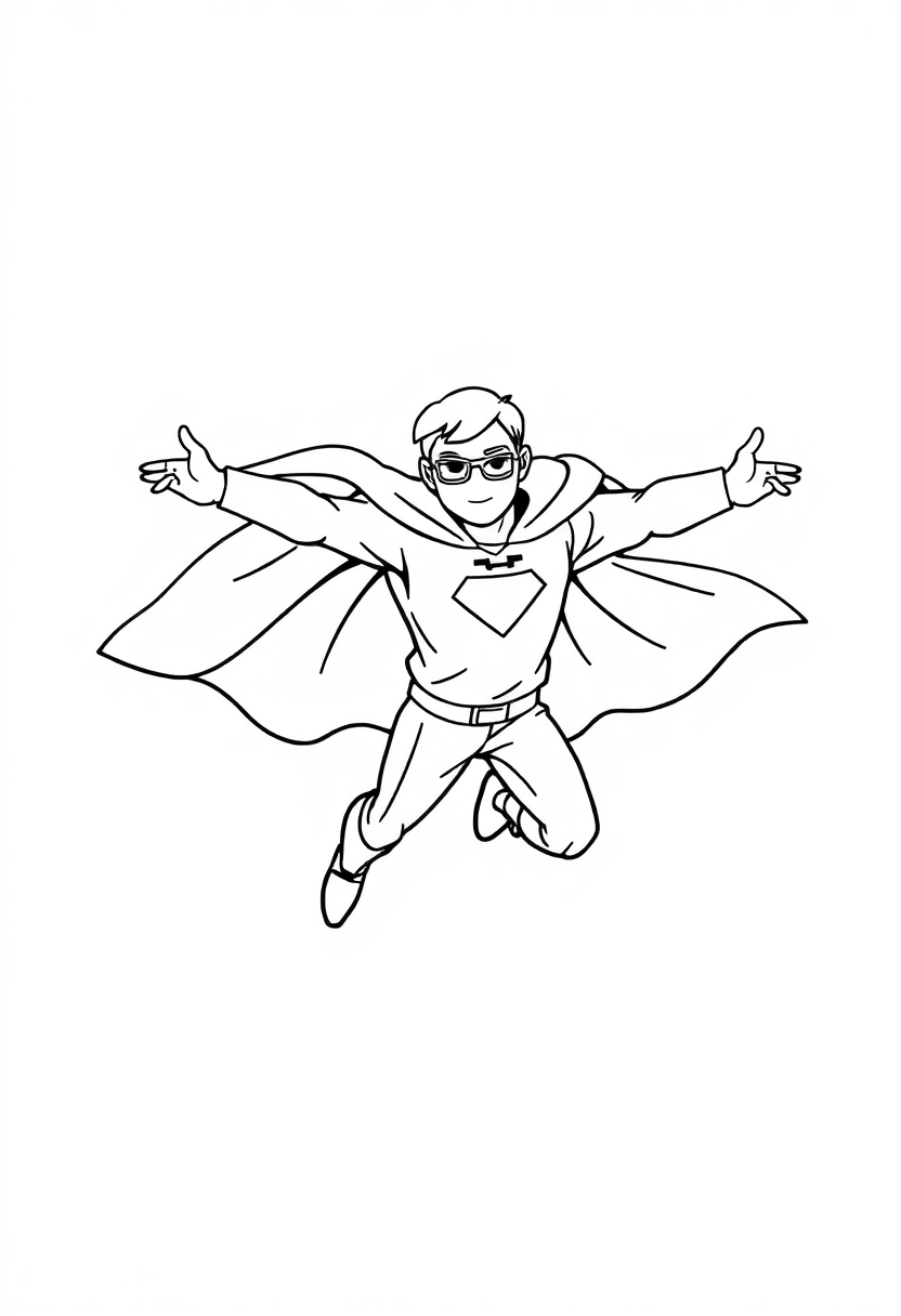Flying Hero with Cape coloring page, free printable