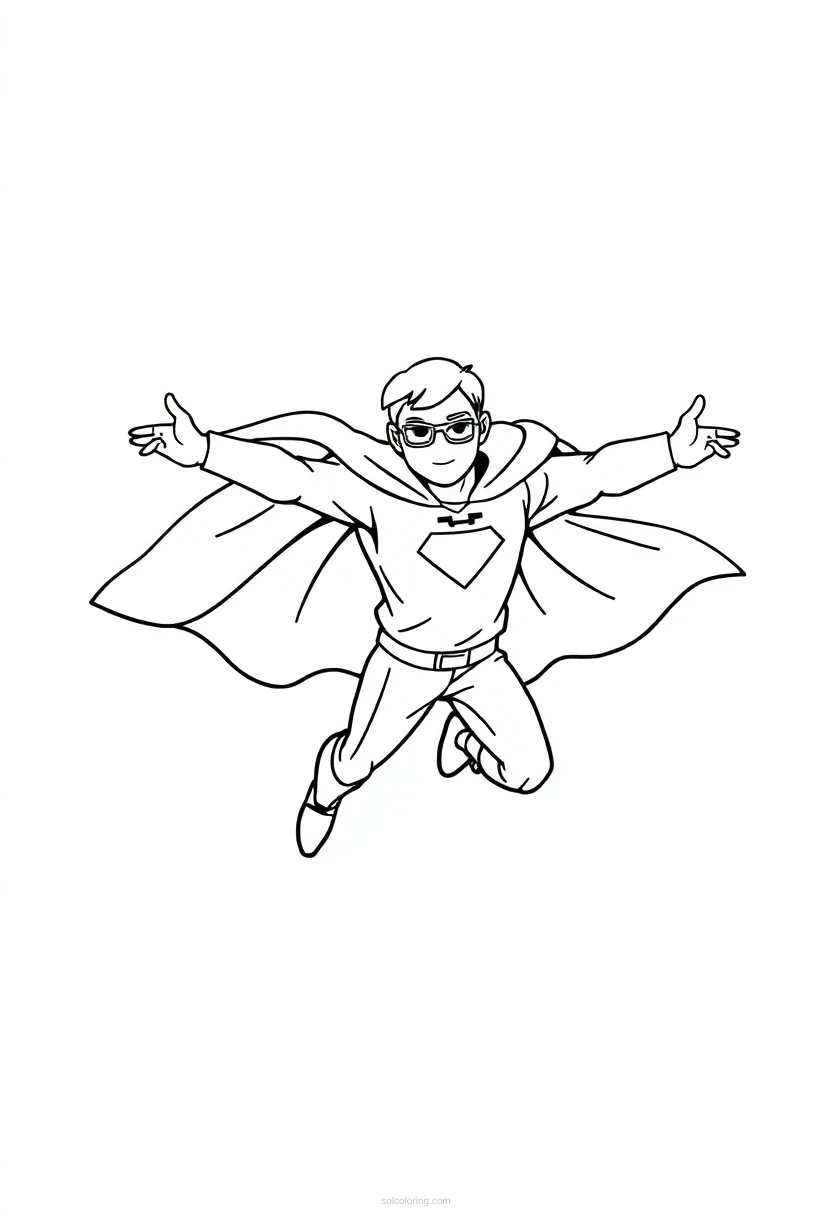 Flying Hero with Cape coloring page for kids