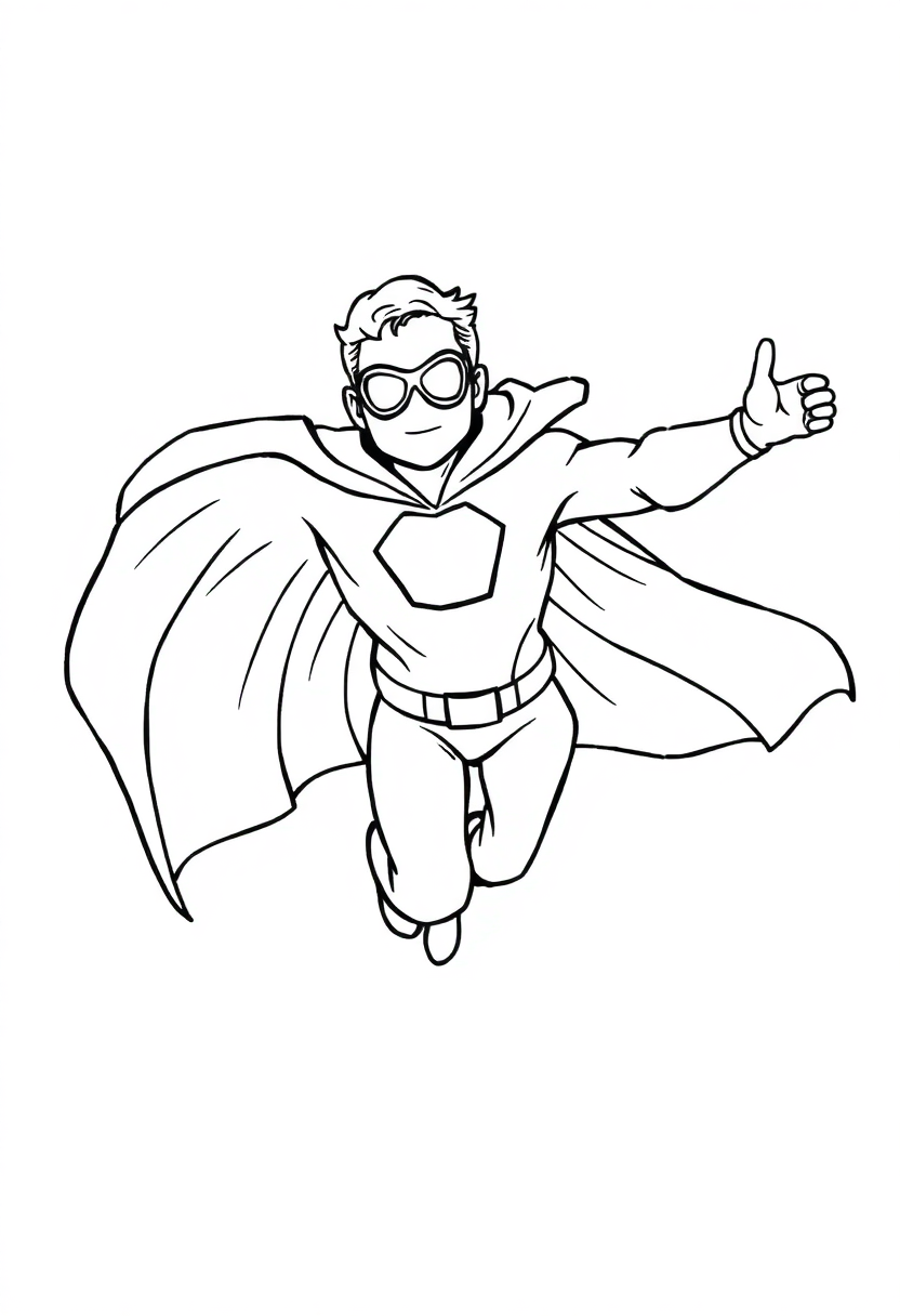 Flying Hero with Cape coloring page, free printable