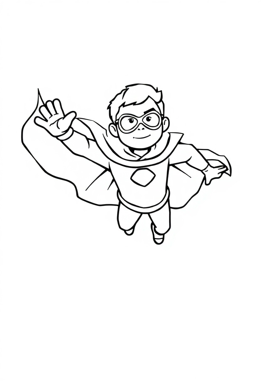 Flying Hero with Cape coloring page, free printable