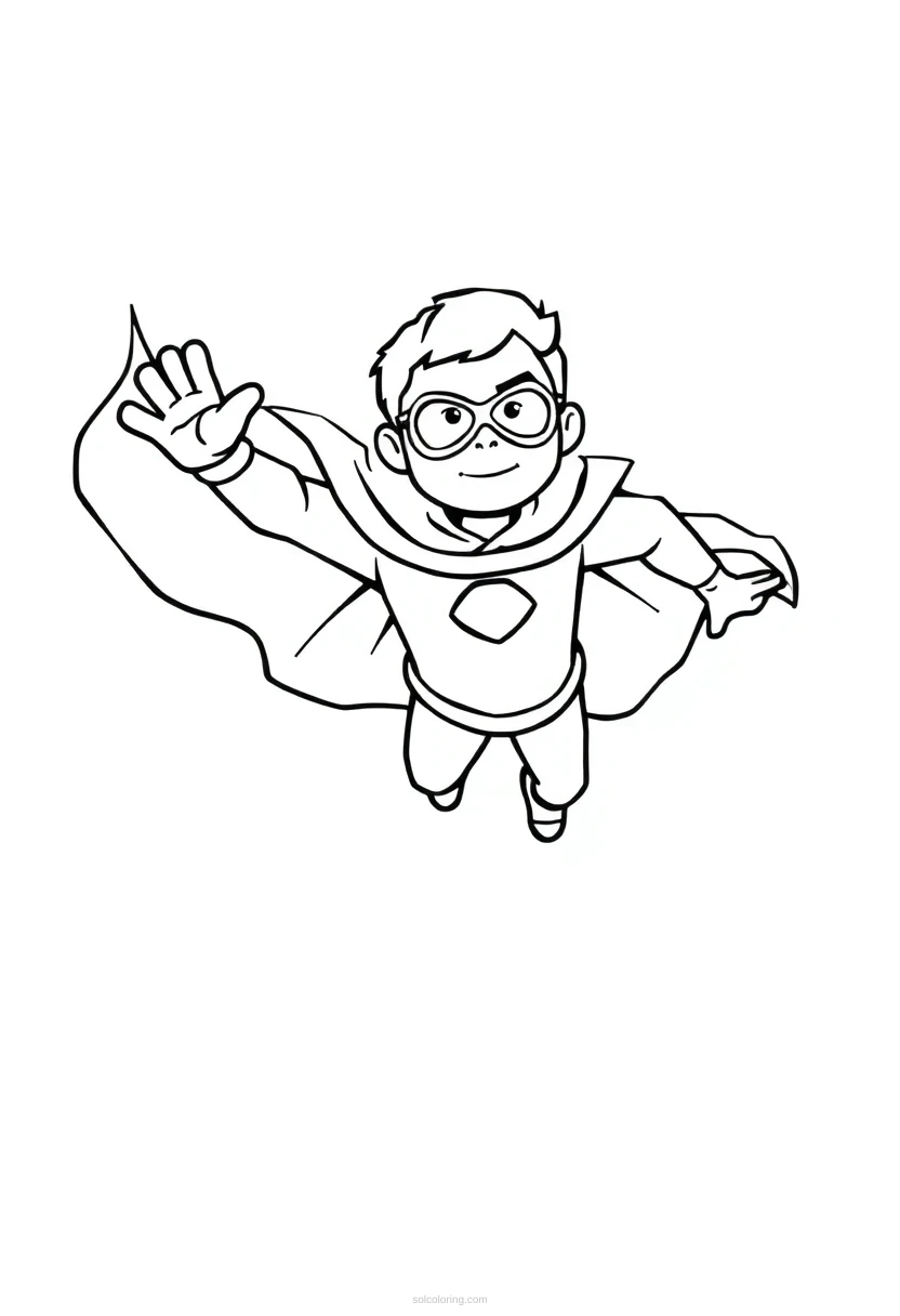 Flying Hero with Cape coloring page for kids